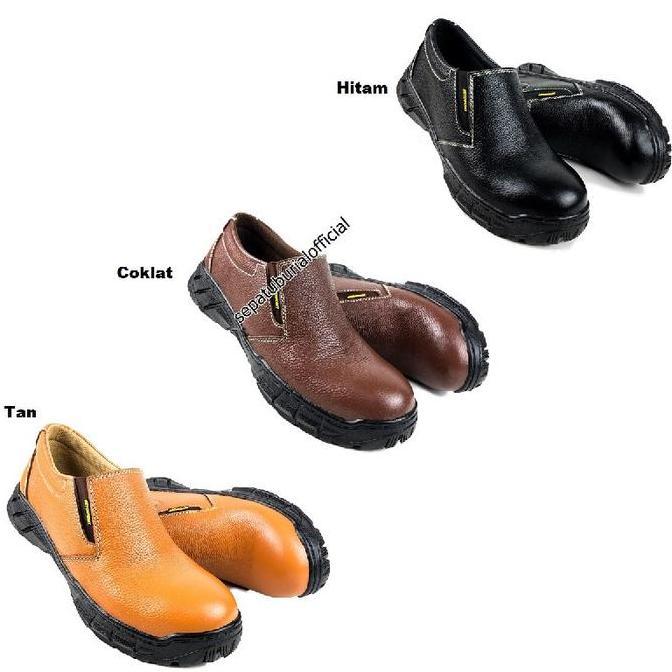 Sepatu Safety Kulit Sapi Asli Slip On Orinal Septi Pria Ujung Besi