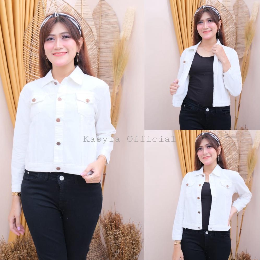 Terbaru Witney Jaket Jeans Putih Wanita Jaket Crop Biondy