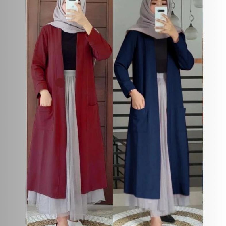 BESTPROMO Outer blazer Panjang Wanita Muslimah Kekinian Terbaru (Blazer)/ long cardigan wanita bahan