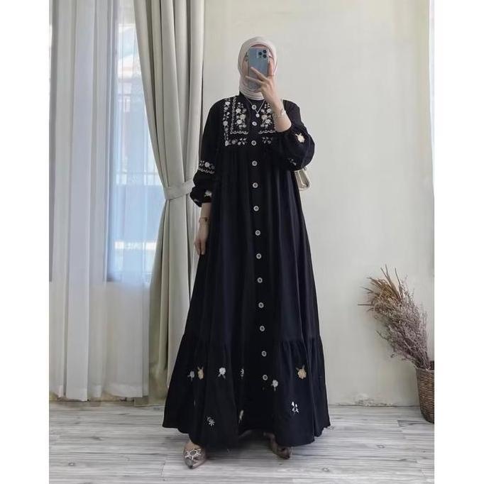 Gamis Linen Bordir Odeliahijab / Gamis wanita terbaru / Gamis katun linen bordir