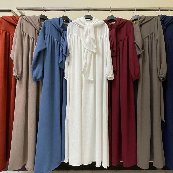 GAMIS - SYARIFAH Set Syar'i Pasmina Oval Gamis Wanita Bahan Cringkle Airflow  Lembut Jilbab Muslim C