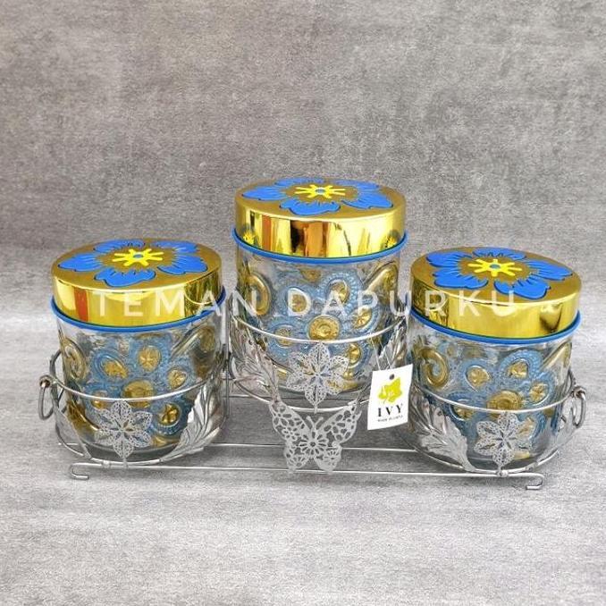 TOPLES KACA SET ISI 3PCS + RAK / TOPLES LEBARAN / TOPLES KUE / TOPLES SET
