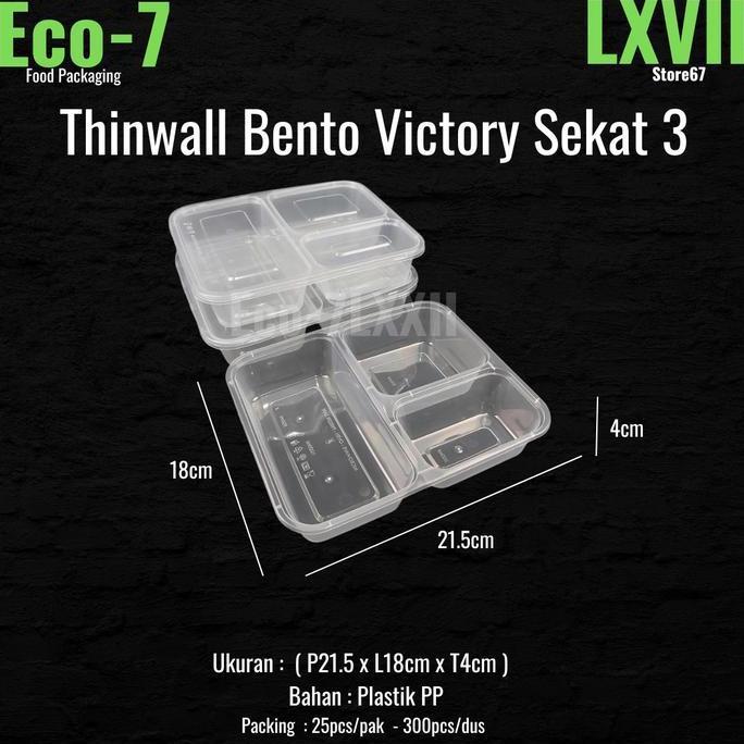 Bento Box Plastik Thinwall Sekat 3 CS