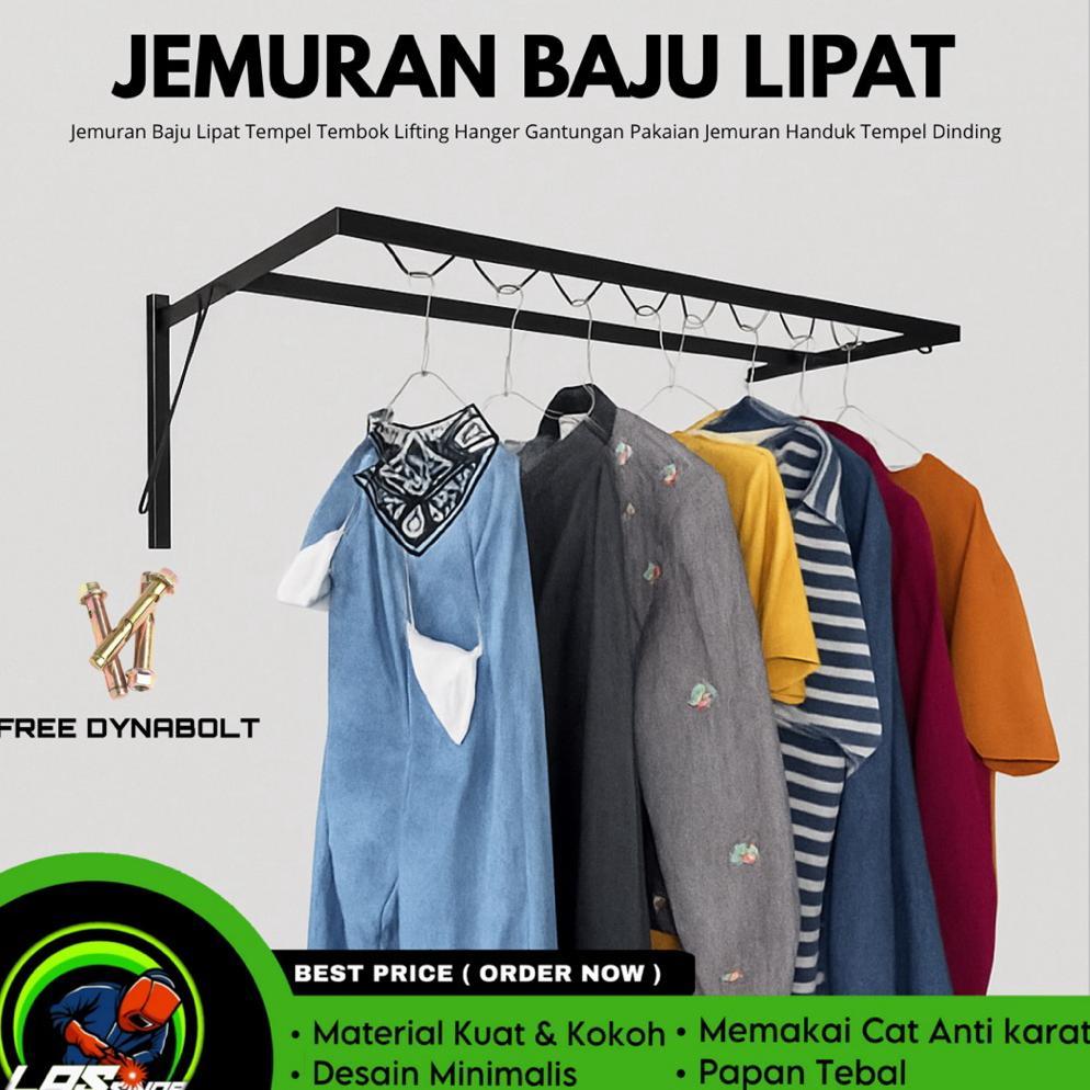 Jemuran Baju Lipat Dinding Besi Kuat Anti Karat | Jemuran Tempel Tembok Minimalis + Free Dynabolt