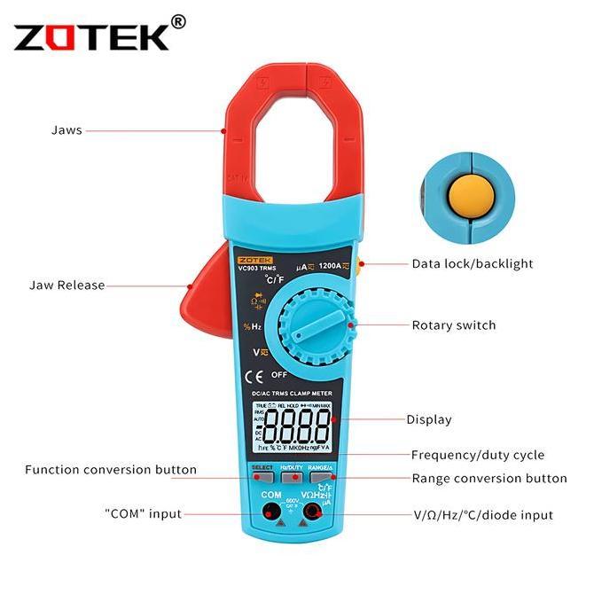 Foxc- Zotek Vc903 Auto Range Clamp Meter Tang Ampere Digital Tang Ampere