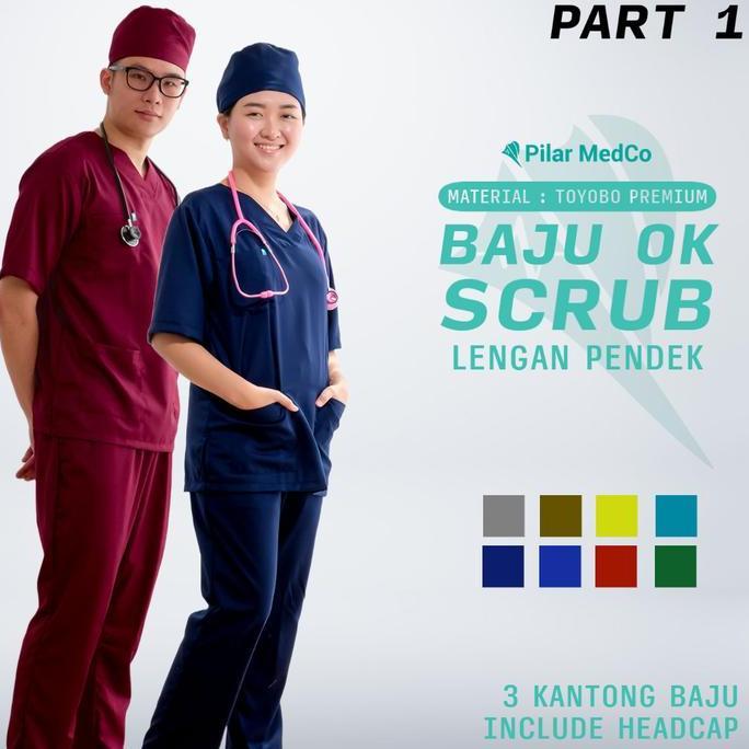 Baju Ok Lengan Pendek - Baju Scrub Medis Lengan Pendek - Bahan Toyobo