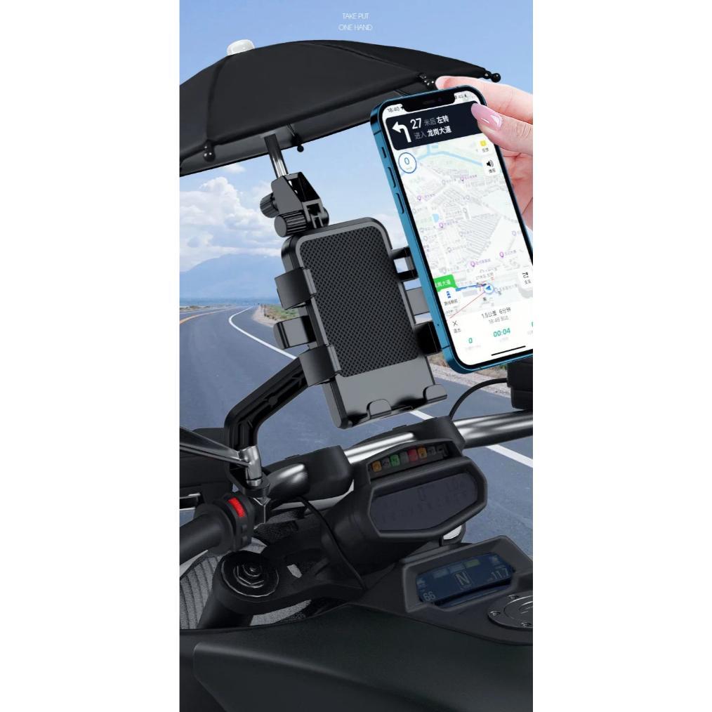 Official 1 Set Lengkap Phone Holder Dudukan Ponsel Motor Dengan Payung Tahan Percikan Air Hujan Pena