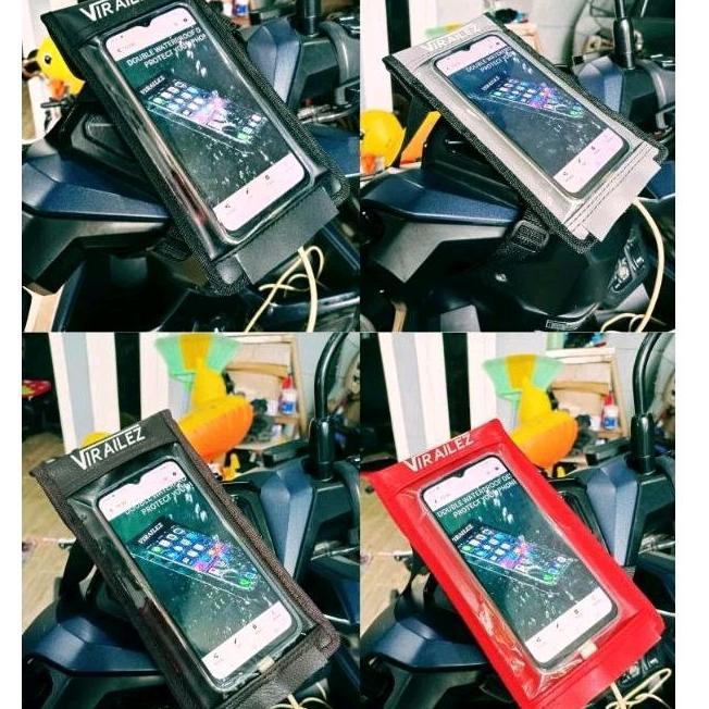 Cuci Gudang Holder Hp Motor Ada Lubang Cas Bahan Kulit Sintetis Anti Air Cod