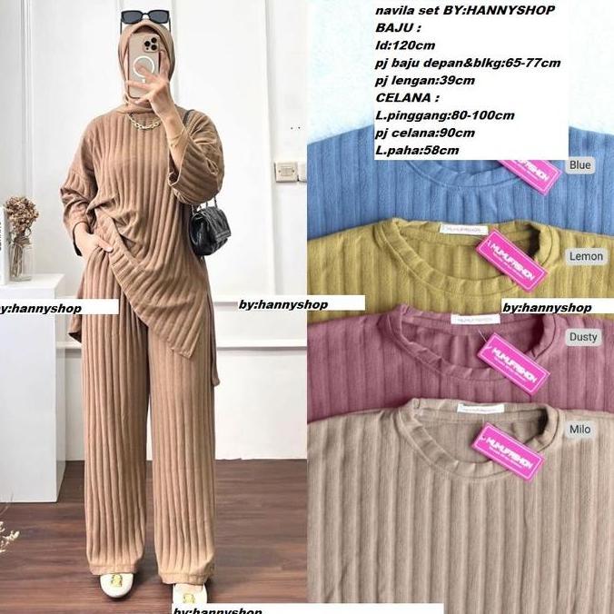 Wkwkwk- Setelan Wanita Salur/Navila Set Kekinian Bahan Knit Hornet