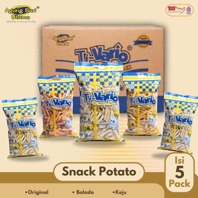 TI-VARIO SNACK KENTANG PREMIUM 1DUS ISI 5 -Murah - Viral - Renyah - Varian Rasa Original - Keju - Ba