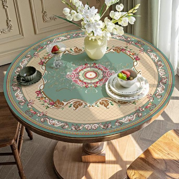 Wfhgx- Taplak Meja Bulat Kulit Anti Air/Alas Meja Bulat Tanpa Cuci/Taplak Meja Makan Bundar Anti Air