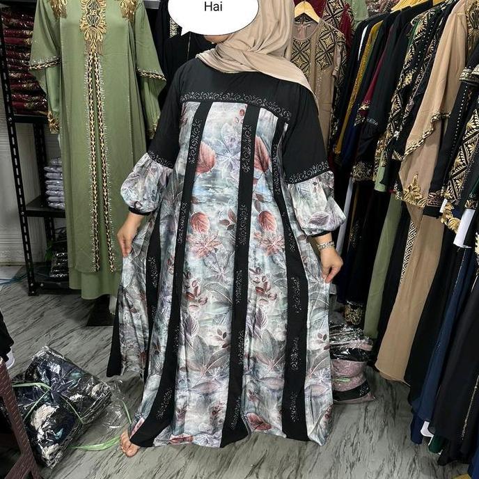 Abaya premium gamis nikmah silk jet black terbaru co saat live Mewah Motif Muslim Kombinasi