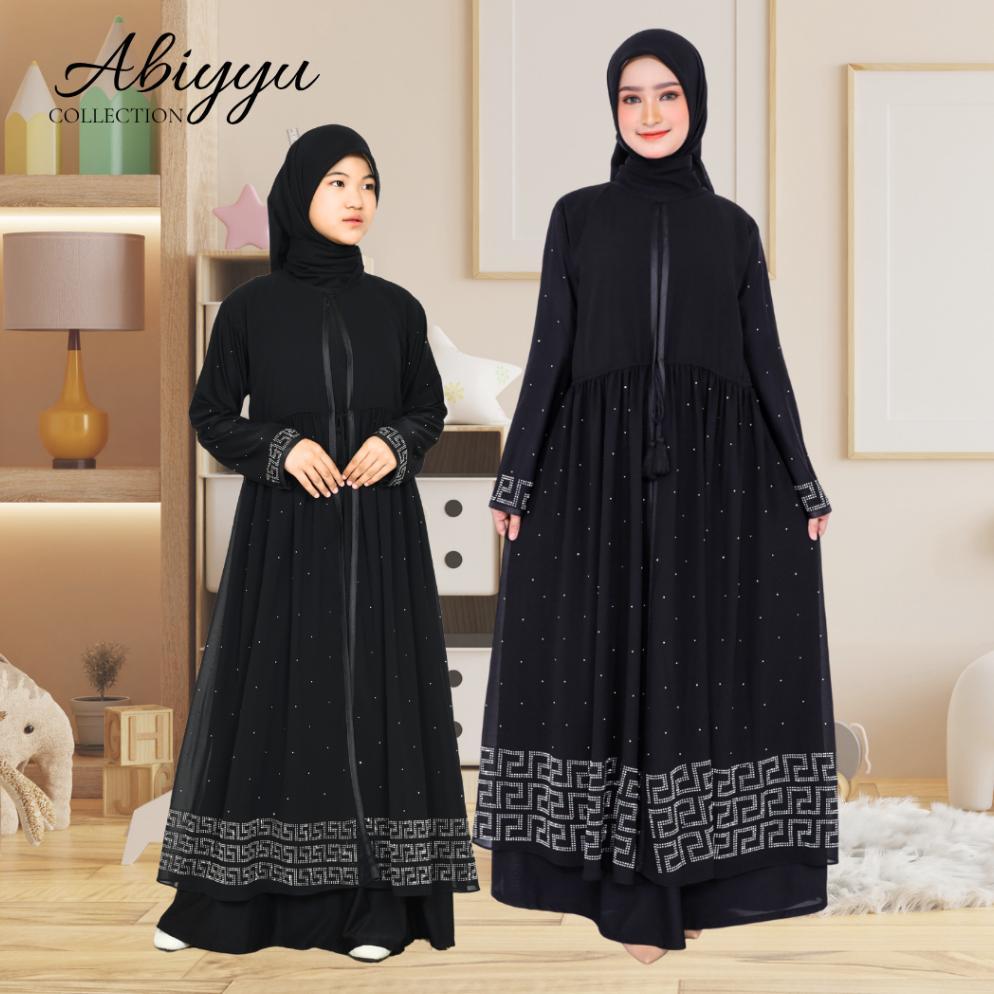 Premium Abiyyuco Ta9060A | Abaya Turki Hitam Putih Couple Ibu Dan Anak Perempuan Baju Gamis Turkey R