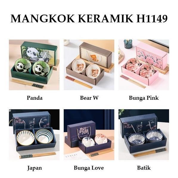 DISKON PUSAT BATAM GROSIR - H1149 SET MANGKOK PERALATAN MAKAN / MANGKOK KERAMIK 2 IN 1 / MANGKUK NAS