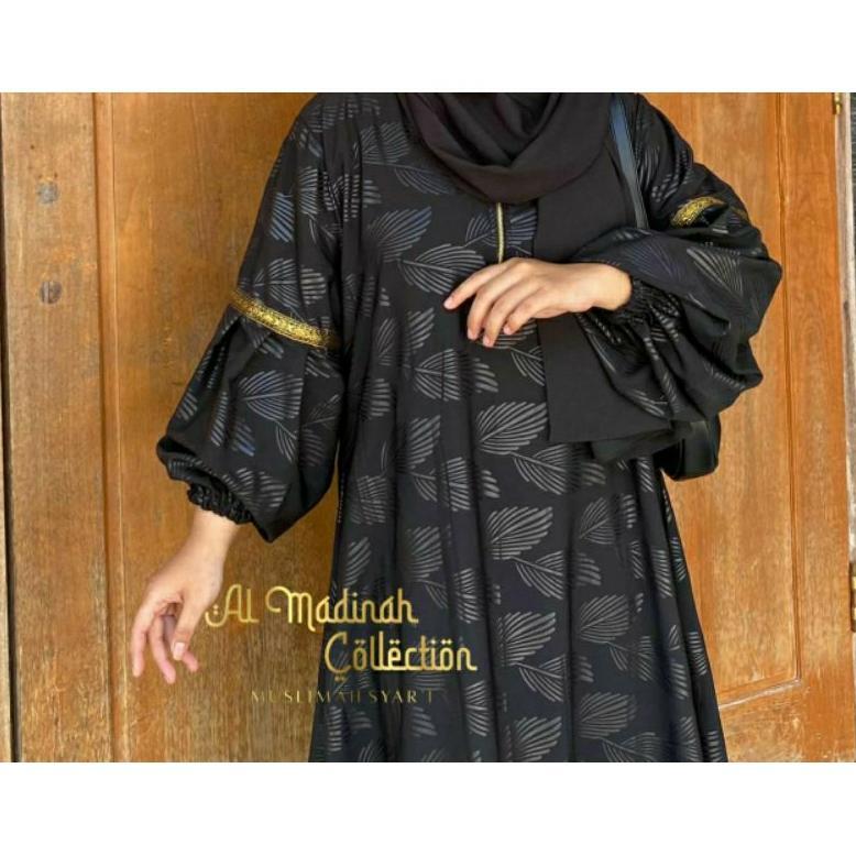 Promo Abaya Shiva/Abaya Embos Lengan Balon Temboro Wolfis Hitam Full Motif Gamis Muslim Wanita
