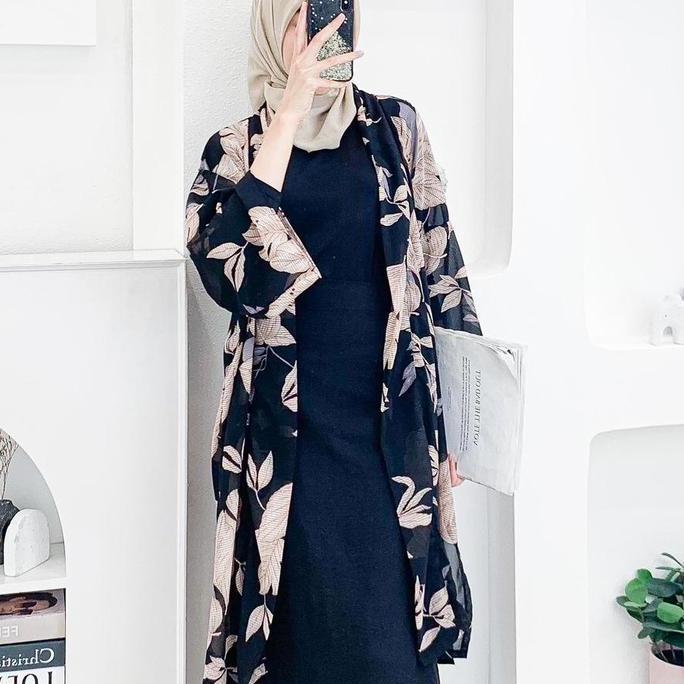 Elena Closet Leaf Outter / Long Cardi Bunga Ceruty Babydoll Outer Muslim Motif Cantik Panjang Wanita