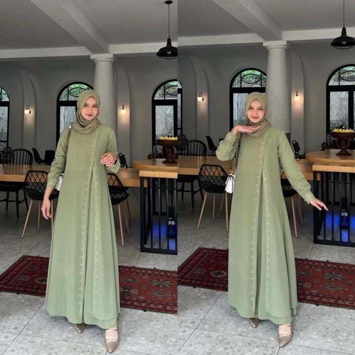 Baju Gamis Muslim Syari Wanita Perempuan Premium Dress Ceruty Acara Pesta Kondangan Mewah Elegan Ter