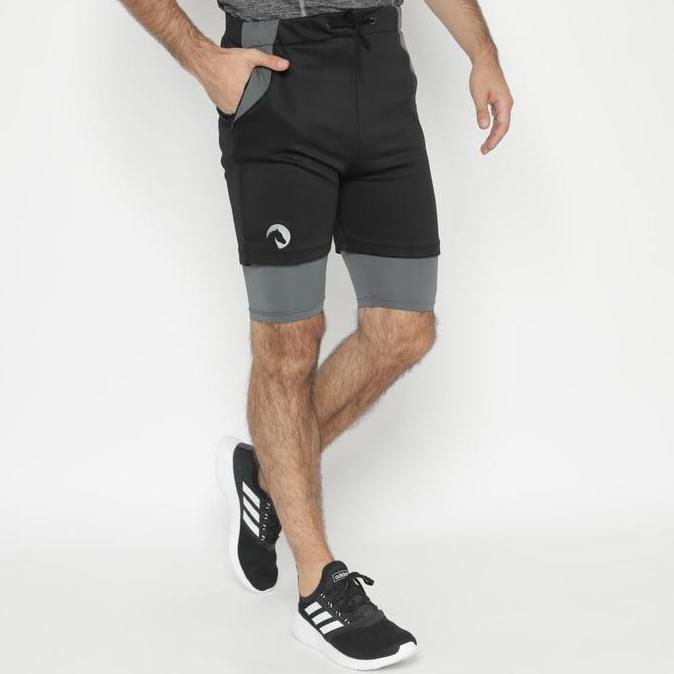 Celana Pendek Running Gym Fitness Waldos Black Grey Matte