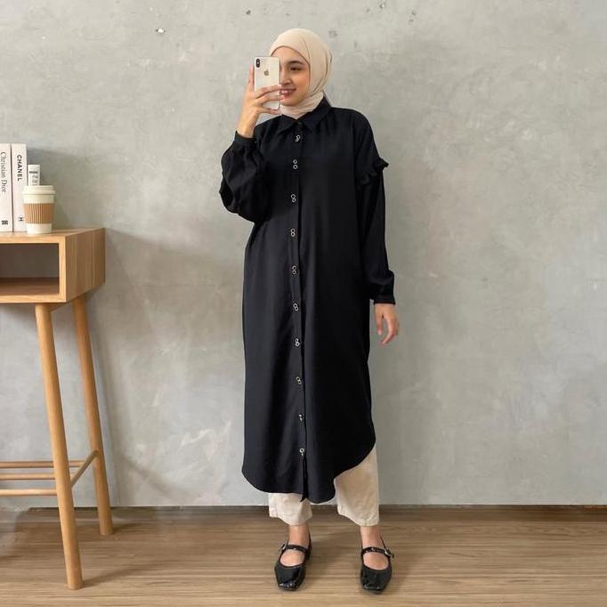 Eclemix Midi Dress Zumia | Gamis Wanita Polos Kancing Depan