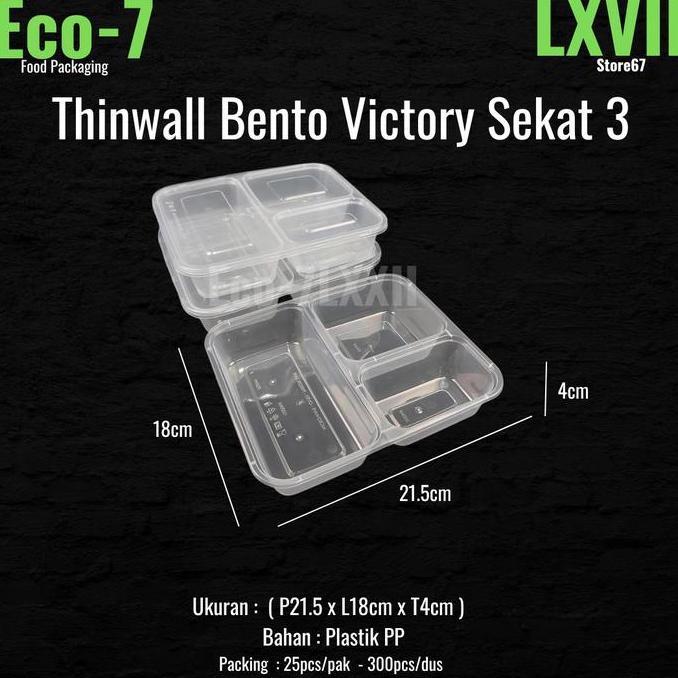 Bento Box Plastik Thinwall Sekat 3 MM