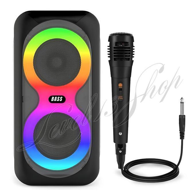 Speaker Bluetooth Karaoke Portable Free Mic KABEL RGB LED FLECO F-4295 | Salon Aktif Full Bass Termu