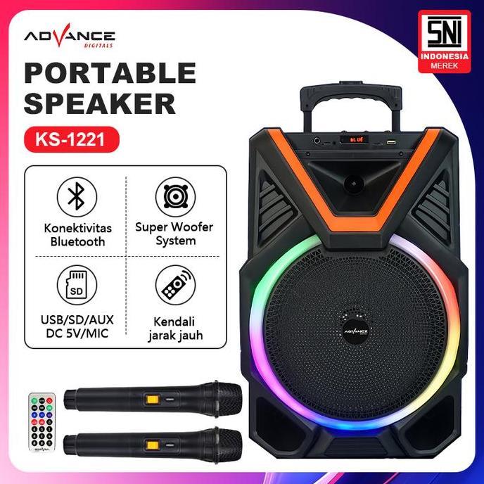 Advance Free 2 MIC 12INCH speaker bluetooth bass KS-1221 salon aktif bluetooth full bass speaker blu