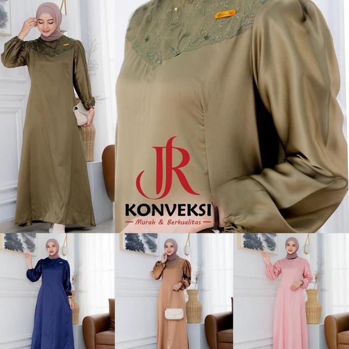 Misela Dress Kondangan Satin Mix Tile - Gamis Pesta Duyung Bridesmaid Muslim Wanita Mewah Gaun Dewas
