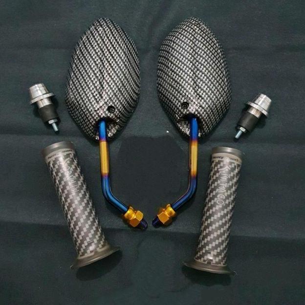 Promo {paket promo} spion beat mini+hangrip pelangi+Jalu as roda+stempel kaca variasi motor Honda be