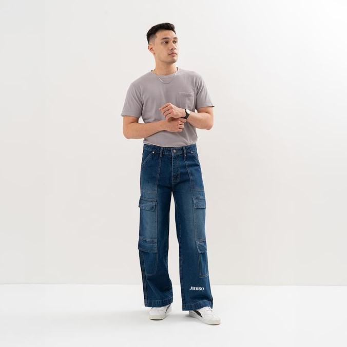 Larisyaa- Jiniso Psycho - 554 Highwaist Cargo Loose Jeans Pria