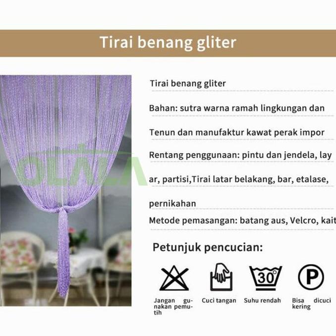Impian- CodTirai Benang Glitter Gliter Polos Tirai Jendela Tirai Benang Tirai Pintu Curtain Oll-Bh-1