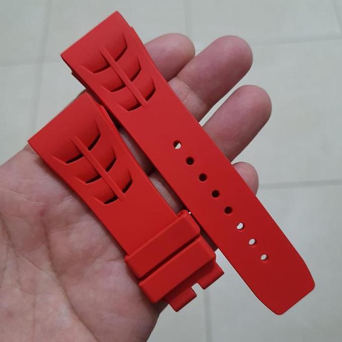 Ready Tali karet strap rubber Kanvas jam tangan RM Pria warna Hitam / Merah