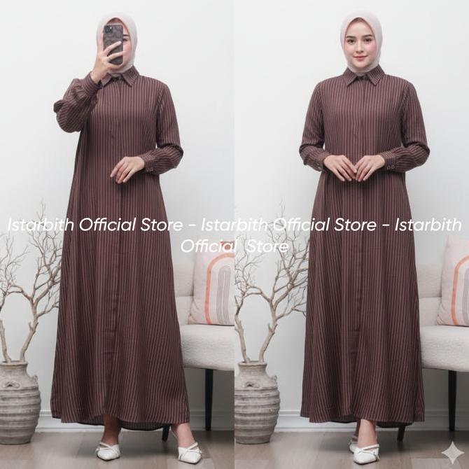 Premium Istarbith - Sabila Dress Gamis Rayon Viscose Salur Adem Busui Friendly - Gamis Lebaran