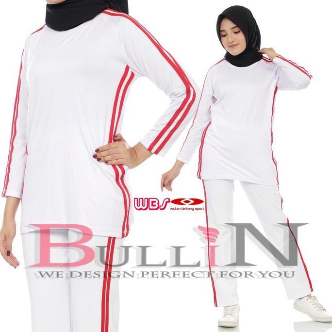 Bagusbanget- Bullin Baju Panjang Atasan Senam List Merah Putih Standar Dan Jumbo