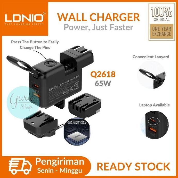 LDNIO Traver Wall Charger Q2618 USB C PD 65W GaN Technology Universal Plug Super Fast Charging