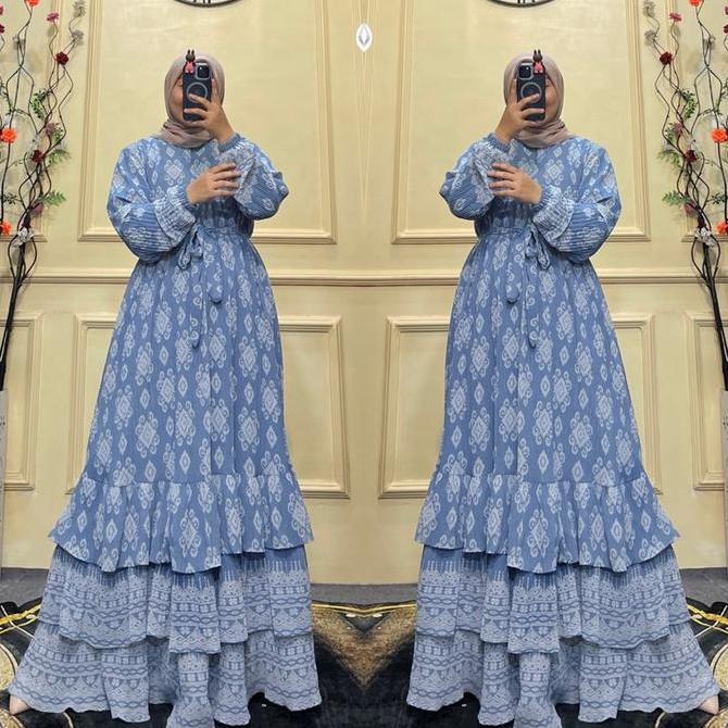 Terbaru Gamis Ceruti Printing Plisket Premium Dress Plisket Viral