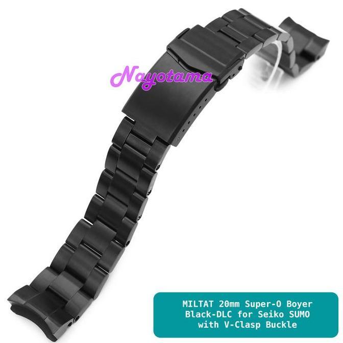 MILTAT 20mm Super-O Boyer Rantai Jam Seiko Sumo Black DLC V-Clasp