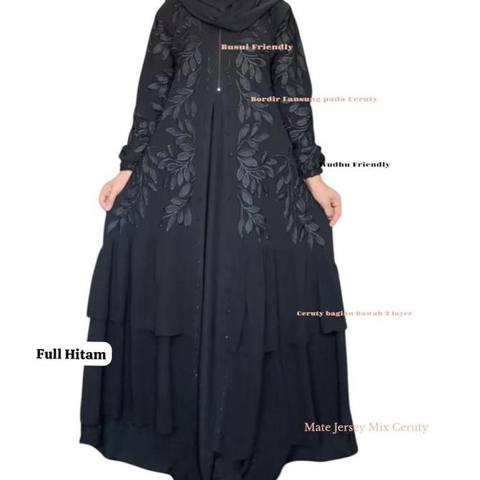 Sekarangaja- Gamis Abaya Arab Adiba Busui Hitam Polos Mewah Dan Elegan - Muslim Wanita Dress Hitam S
