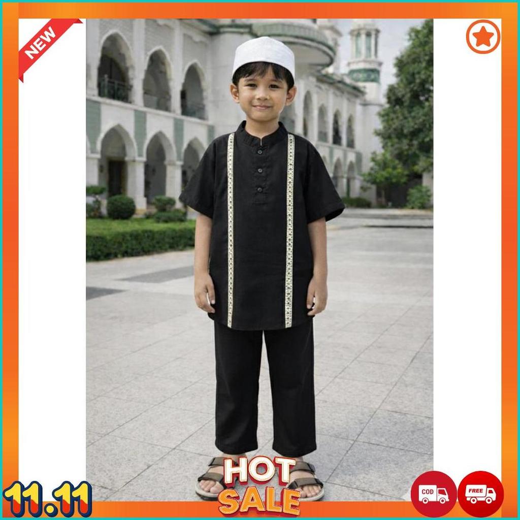 Setelan Baju Koko Batik List Anak Laki Laki Usia 1-10 Tahun/ Setelan Pakaian Muslim Anak Laki Laki/ 