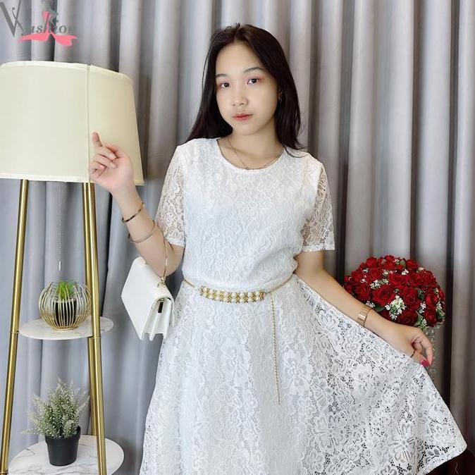 DS118 >> Dress Brokat Putih Polos FREE Belt Mutiara Gaun Vima 50490 Casual