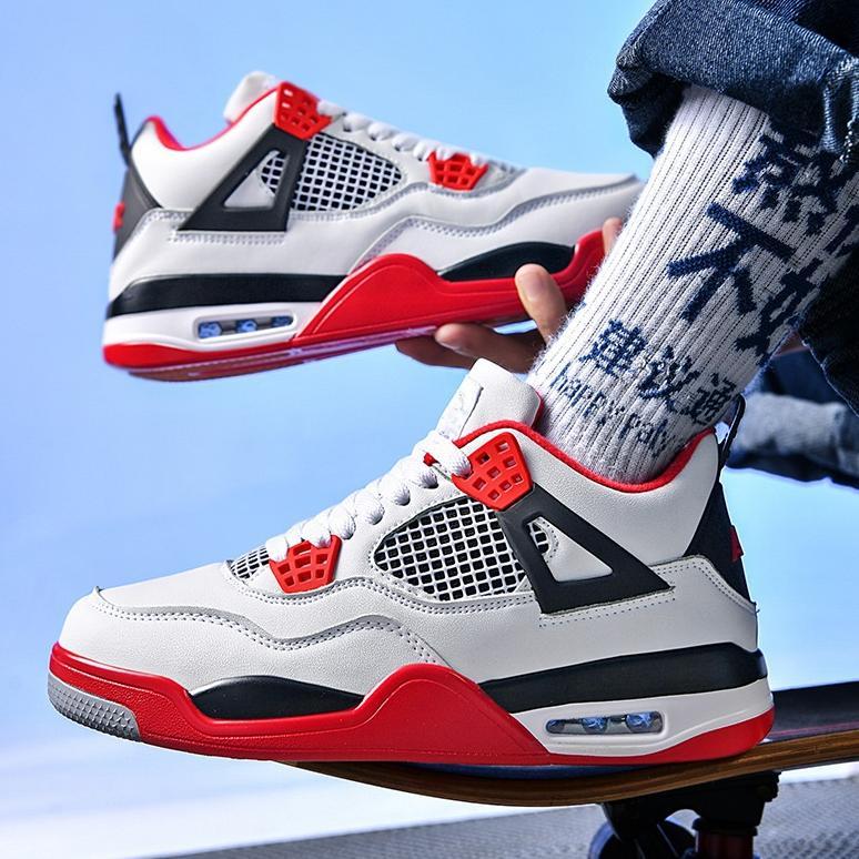 BIG PROMO Sepatu Olahraga Sepatu Basket AJ 4 Retr0 og FIRE RED WHITE PREMIUM