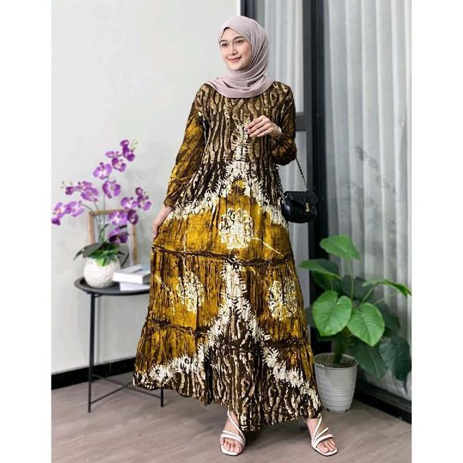 Tahan Lama Zaneera Batik - Gamis Twill Ori Pekalongan Dress Muslim Wanita Rayon Premium Tebal Cap Ma