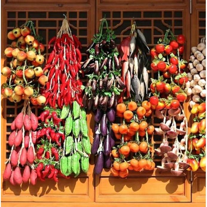 Buah Sayur Gantung Artificial Fruit Vegetable Hiasan Etalase Dinding Dapur Renteng Restoran Plastik 