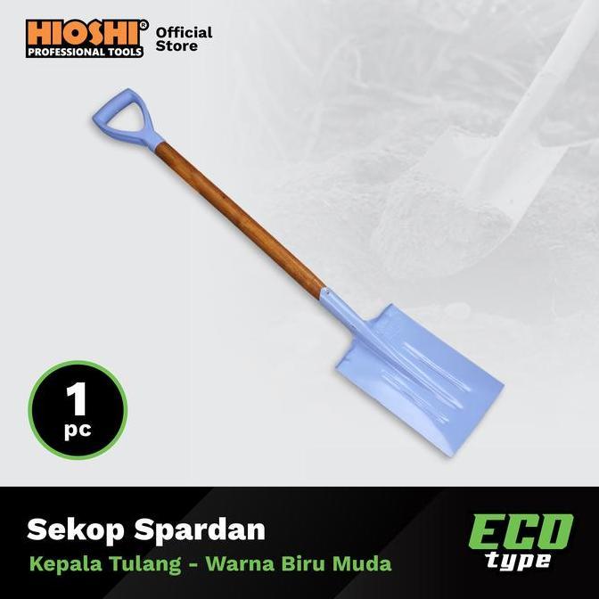 HIOSHI /HST002C/Sekop/SPARDAN/Pasir/Tanah/Baja/Gagang Kayu/Biru Muda - Eco