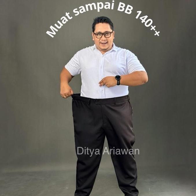 Diskont Celana Panjang Kerja Formal Jumbo Pria Slimfit Stretch Karet