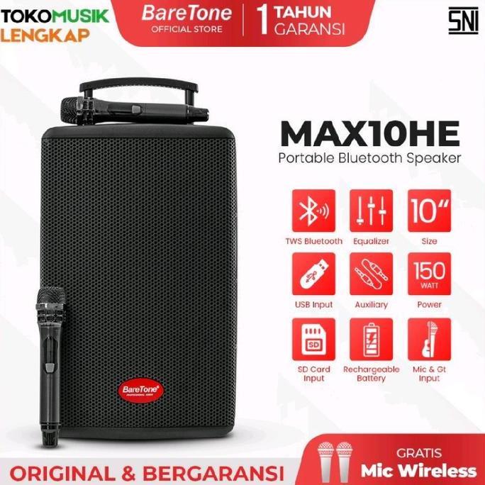 Promo Baretone Speaker Portable MAX10HE Speaker Bluetooth 10inch Speaker Baretone MAX 10HE Diskon