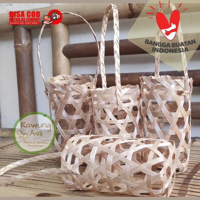 Tas Keranjang Anyaman Bambu Kemasan Untuk Botol, Hampers, Kantong Buah