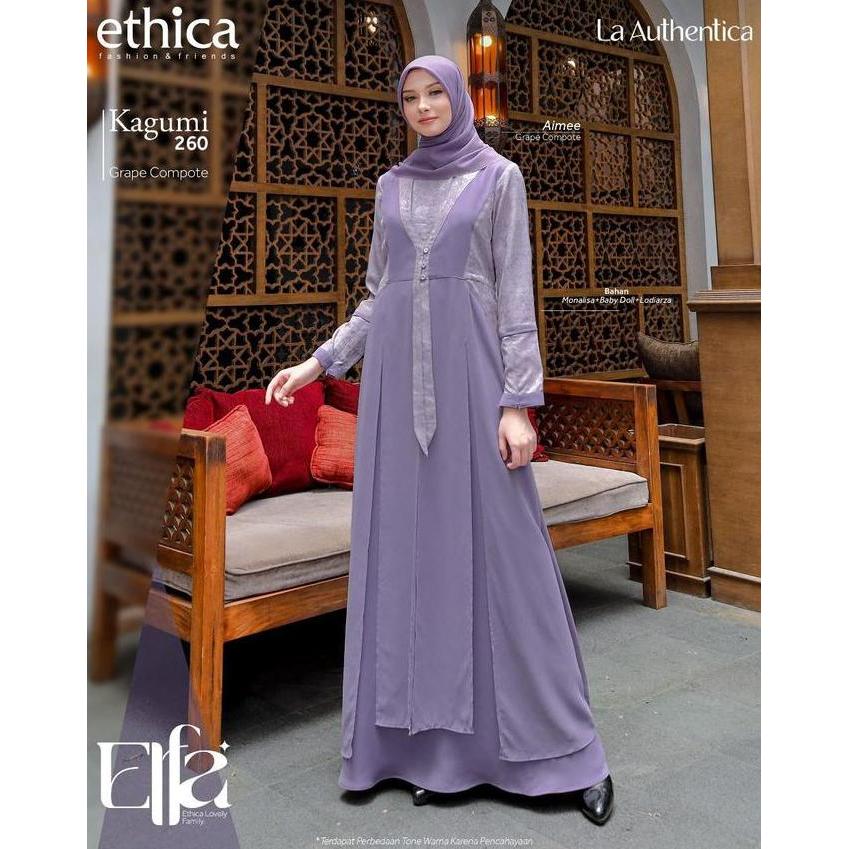 Ethica Sarimbit Keluarga Elfa 261 Grape Compote untuk Ibu Muslim Lebaran Baju Gamis Ibu & Anak Koko 