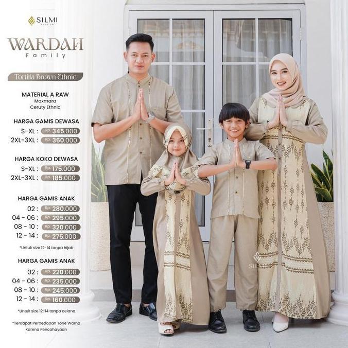 Silmi Baju Lebaran Couple Pasangan Keluarga Muslim 2026 Gamis Motif Terbaru Sarimbit Wardah Tortilla
