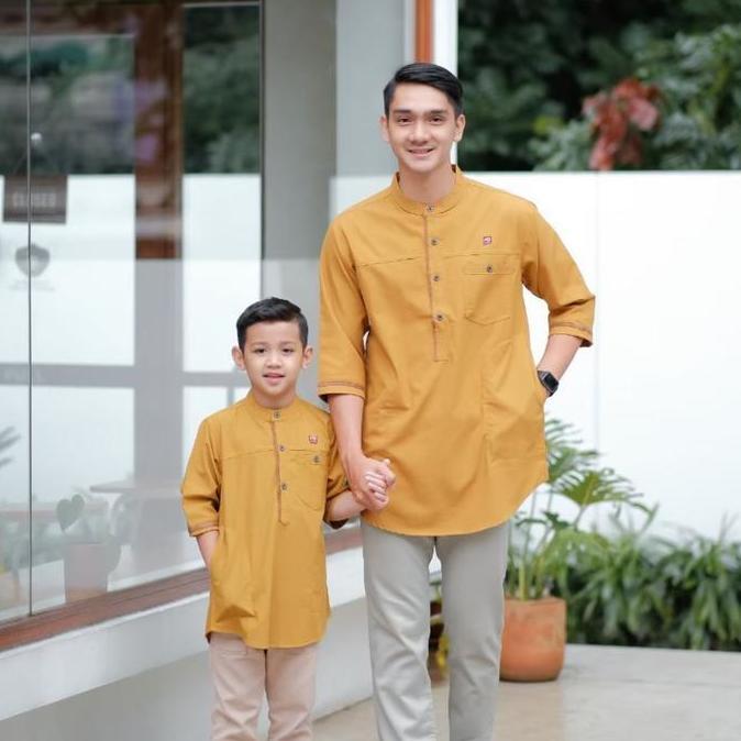 Baju Koko Kapel Ayah dan Anak Laki2 Busana Muslim Keluarga Atasan Katun Kurta