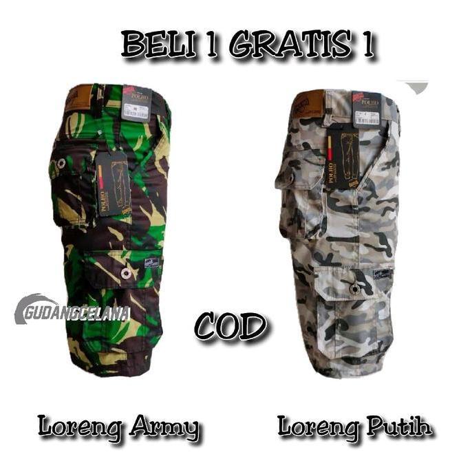 Murah  Promo Beli 1 Gratis 1 Celana Pendek Kargo Loreng Pria Size 27-38 Diskon Abu Coklat Hijau Kere